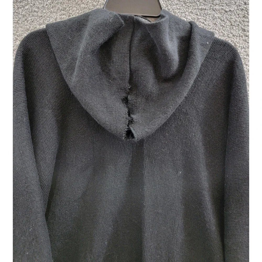 Calvin Klein Knit Hooded Cardigan Sweater Women's One Size Black Fringe Trim - Picture 13 of 15